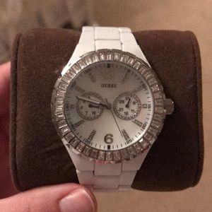 White guess watch with Swarovski crystals